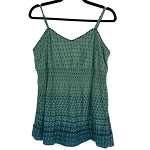 Elle 100% Cotton Embroidered Lace Trim Tank Top Geometric Print Elastic Waist